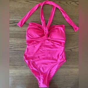 ZARA strawberry pink ruched swimsuit